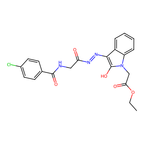 (Z)-ethyl 2-(3-(2-(2-(4-chlorobenzamido)acetyl)hydrazono)-2-oxoindolin-1-yl)acetate structure