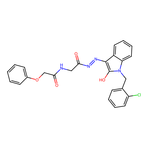 (Z)-N-(2-(2-(1-(2-chlorobenzyl)-2-oxoindolin-3-ylidene)hydrazinyl)-2-oxoethyl)-2-phenoxyacetamide structure