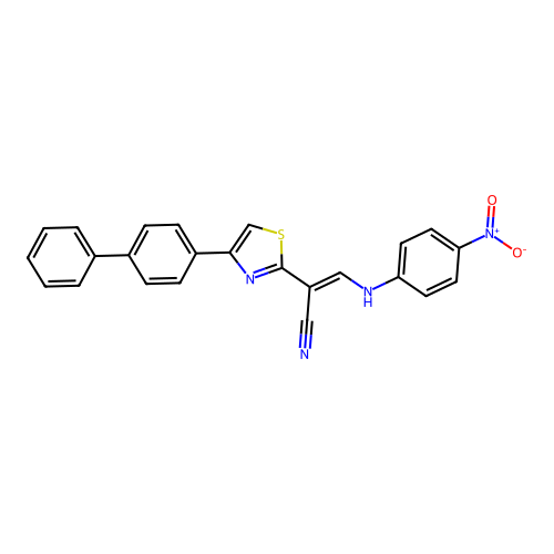 (2E)-2-[4-(biphenyl-4-yl)-1,3-thiazol-2-yl]-3-[(4-nitrophenyl)amino]prop-2-enenitrile structure
