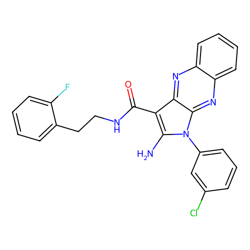 2-amino-1-(3-chlorophenyl)-N-(2-fluorophenethyl)-1H-pyrrolo[2,3-b]quinoxaline-3-carboxamide structure