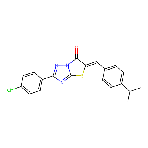 (Z)-2-(4-chlorophenyl)-5-(4-isopropylbenzylidene)thiazolo[3,2-b][1,2,4]triazol-6(5H)-one structure
