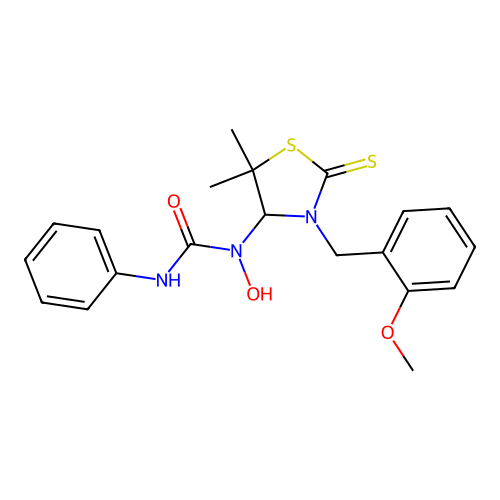 1-hydroxy-1-(3-(2-methoxybenzyl)-5,5-dimethyl-2-thioxothiazolidin-4-yl)-3-phenylurea structure
