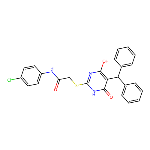 2-[(5-benzhydryl-4-hydroxy-6-oxo-1H-pyrimidin-2-yl)sulfanyl]-N-(4-chlorophenyl)acetamide structure