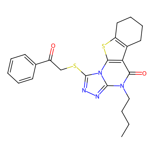 4-butyl-1-((2-oxo-2-phenylethyl)thio)-6,7,8,9-tetrahydrobenzo[4,5]thieno[3,2-e][1,2,4]triazolo[4,3-a]pyrimidin-5(4H)-one structure