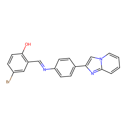 4-bromo-2-[(E)-{[4-(imidazo[1,2-a]pyridin-2-yl)phenyl]imino}methyl]phenol structure