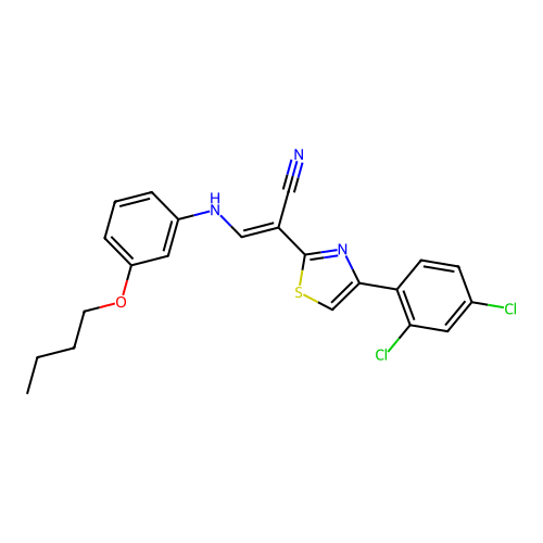 (E)-3-((3-butoxyphenyl)amino)-2-(4-(2,4-dichlorophenyl)thiazol-2-yl)acrylonitrile structure