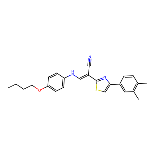 (E)-3-((4-butoxyphenyl)amino)-2-(4-(3,4-dimethylphenyl)thiazol-2-yl)acrylonitrile structure