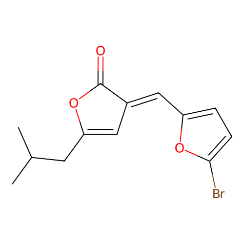 (3E)-3-[(5-bromofuran-2-yl)methylidene]-5-(2-methylpropyl)furan-2(3H)-one structure