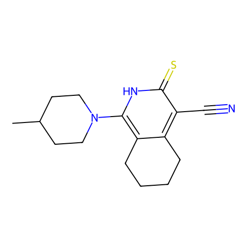 1-(4-methylpiperidin-1-yl)-3-thioxo-2,3,5,6,7,8-hexahydroisoquinoline-4-carbonitrile structure