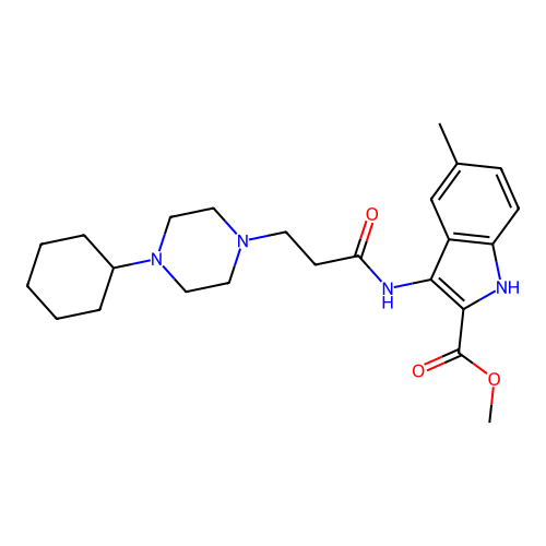 methyl 3-(3-(4-cyclohexylpiperazin-1-yl)propanamido)-5-methyl-1H-indole-2-carboxylate structure