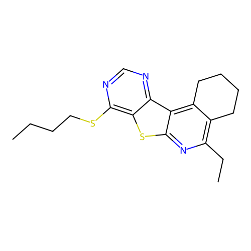 8-(butylsulfanyl)-5-ethyl-1,2,3,4-tetrahydropyrimido[4',5':4,5]thieno[2,3-c]isoquinoline structure