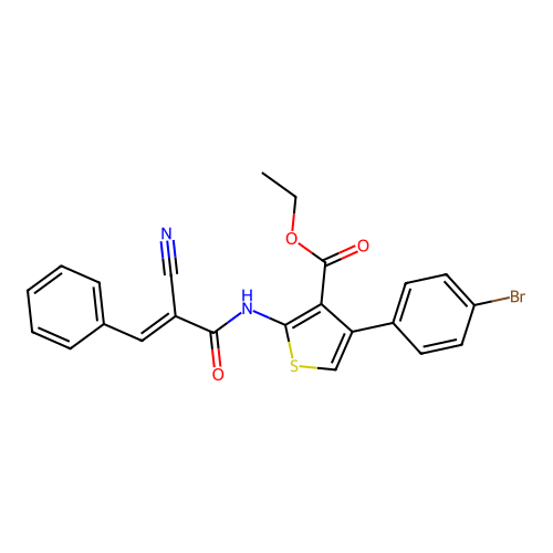 (E)-ethyl 4-(4-bromophenyl)-2-(2-cyano-3-phenylacrylamido)thiophene-3-carboxylate structure