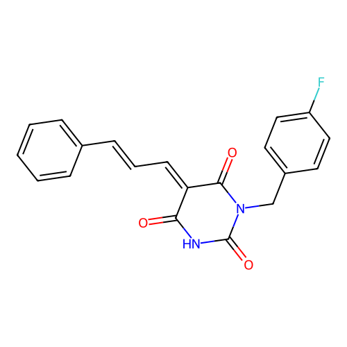 (E)-1-(4-fluorobenzyl)-5-((E)-3-phenylallylidene)pyrimidine-2,4,6(1H,3H,5H)-trione structure