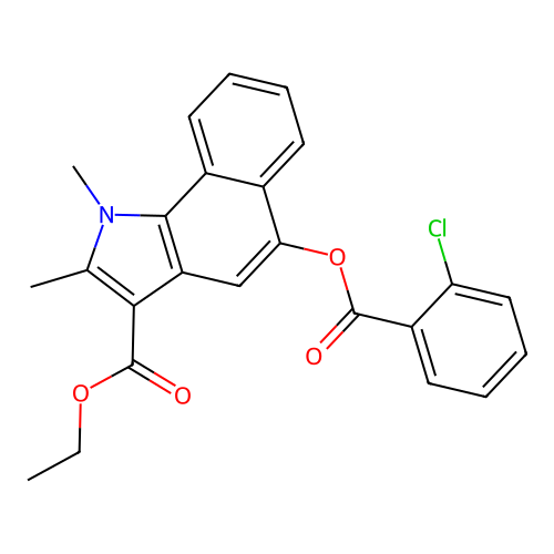 3-(Ethoxycarbonyl)-1,2-dimethylbenzo[g]indol-5-yl 2-chlorobenzoate structure