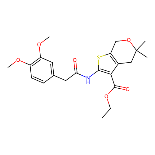 ethyl 2-(2-(3,4-dimethoxyphenyl)acetamido)-5,5-dimethyl-5,7-dihydro-4H-thieno[2,3-c]pyran-3-carboxylate structure