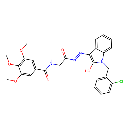(E)-N-(2-(2-(1-(2-chlorobenzyl)-2-oxoindolin-3-ylidene)hydrazinyl)-2-oxoethyl)-3,4,5-trimethoxybenzamide structure