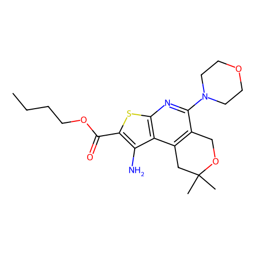 Butyl 3-amino-12,12-dimethyl-8-morpholin-4-yl-11-oxa-5-thia-7-azatricyclo[7.4.0.02,6]trideca-1(9),2(6),3,7-tetraene-4-carboxylate structure