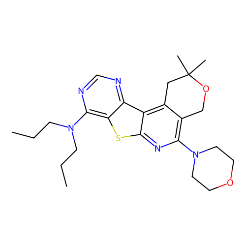 2,2-dimethyl-5-(morpholin-4-yl)-N,N-dipropyl-1,4-dihydro-2H-pyrano[4'',3'':4',5']pyrido[3',2':4,5]thieno[3,2-d]pyrimidin-8-amine structure