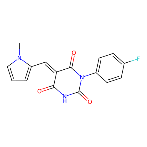 (5E)-1-(4-fluorophenyl)-5-[(1-methylpyrrol-2-yl)methylidene]-1,3-diazinane-2,4,6-trione structure