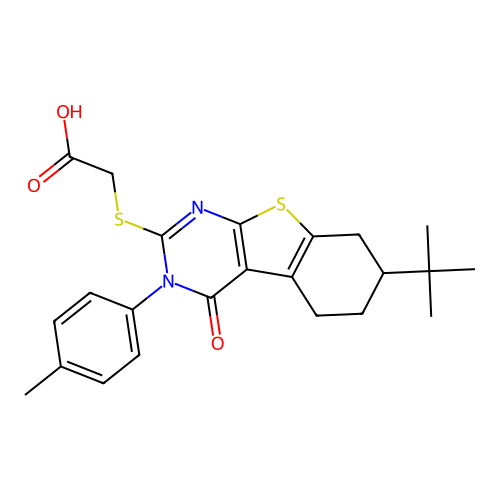 {[7-tert-butyl-3-(4-methylphenyl)-4-oxo-3,4,5,6,7,8-hexahydro[1]benzothieno[2,3-d]pyrimidin-2-yl]sulfanyl}acetic acid structure
