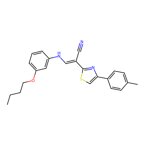 (E)-3-((3-butoxyphenyl)amino)-2-(4-(p-tolyl)thiazol-2-yl)acrylonitrile structure