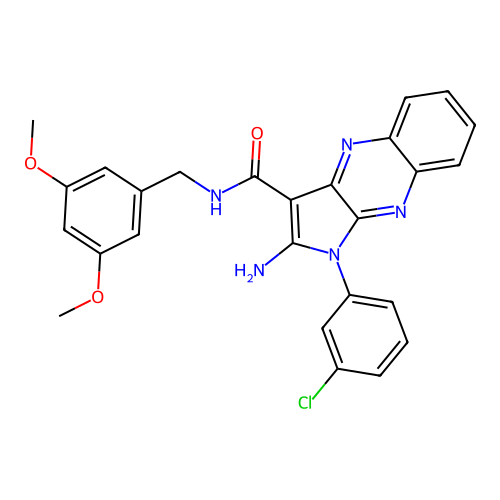 2-amino-1-(3-chlorophenyl)-N-(3,5-dimethoxybenzyl)-1H-pyrrolo[2,3-b]quinoxaline-3-carboxamide structure