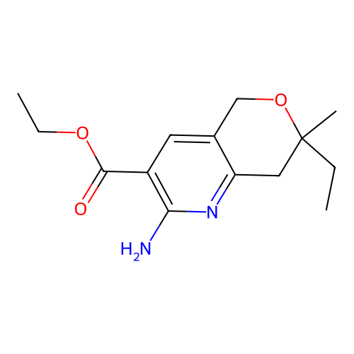 2-amino-3-carbethoxy-7-ethyl-7-methyl-7,8-dihydro-5h-pyrano[4,3-b]pyridine structure