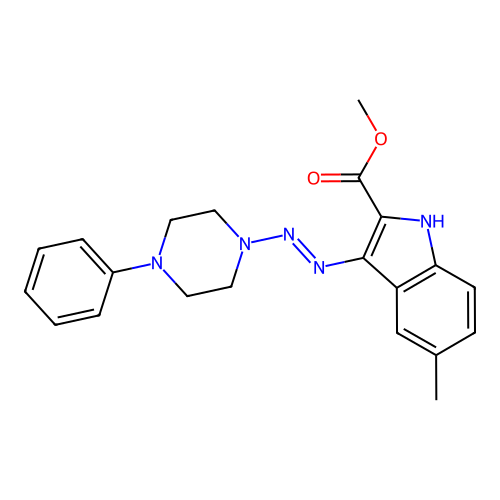 methyl 5-methyl-3-[(E)-(4-phenylpiperazin-1-yl)diazenyl]-1H-indole-2-carboxylate structure