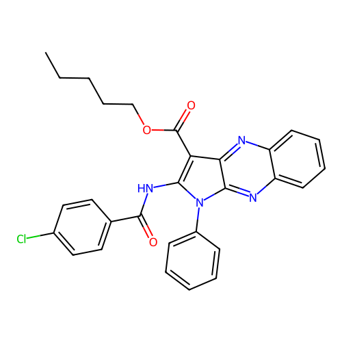 pentyl 2-(4-chlorobenzamido)-1-phenyl-1H-pyrrolo[2,3-b]quinoxaline-3-carboxylate structure