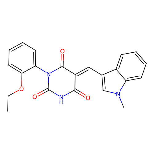 (E)-1-(2-ethoxyphenyl)-5-((1-methyl-1H-indol-3-yl)methylene)pyrimidine-2,4,6(1H,3H,5H)-trione structure
