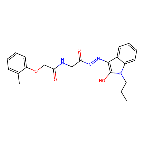 2-[[2-(2-methylphenoxy)acetyl]amino]-N-[(2-oxo-1-propylindol-3-ylidene)amino]acetamide structure