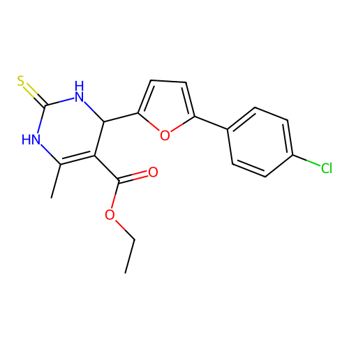 4-[5-(4-Chloro-phenyl)-furan-2-yl]-6-methyl-2-thioxo-1,2,3,4-tetrahydro-pyrimidine-5-carboxylic acid ethyl ester structure