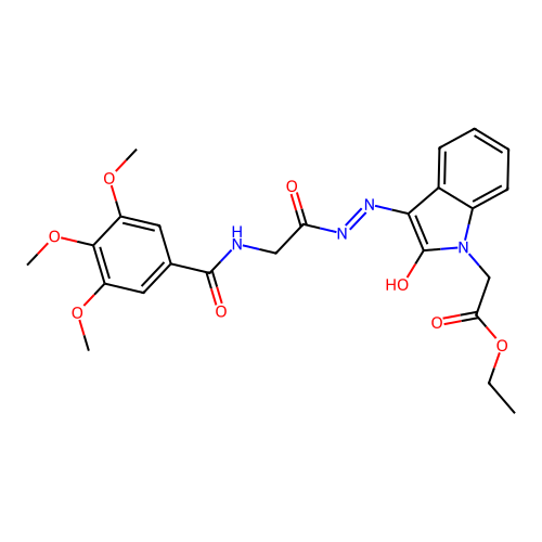 Ethyl 2-[2-oxo-3-[[2-[(3,4,5-trimethoxybenzoyl)amino]acetyl]hydrazinylidene]indol-1-yl]acetate structure