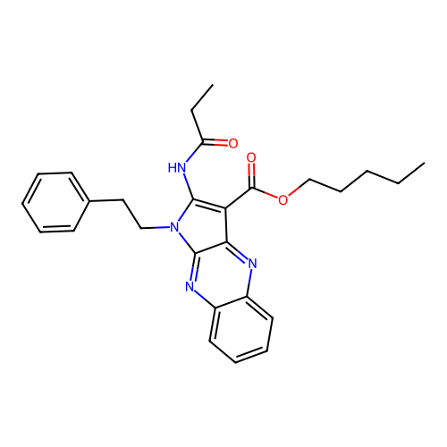 pentyl 1-(2-phenylethyl)-2-(propanoylamino)-1H-pyrrolo[2,3-b]quinoxaline-3-carboxylate structure