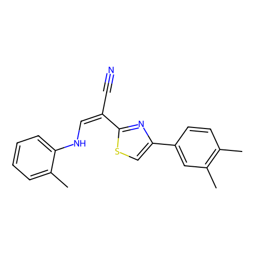 (Z)-2-(4-(3,4-dimethylphenyl)thiazol-2-yl)-3-(o-tolylamino)acrylonitrile structure