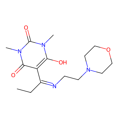 1,3-dimethyl-5-[1-(2-morpholin-4-ylethylamino)propylidene]-1,3-diazinane-2,4,6-trione structure