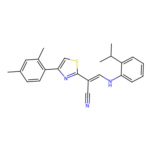 (2E)-2-[4-(2,4-dimethylphenyl)-1,3-thiazol-2-yl]-3-{[2-(propan-2-yl)phenyl]amino}prop-2-enenitrile structure