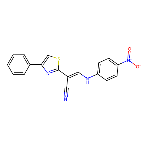 (2E)-3-[(4-nitrophenyl)amino]-2-(4-phenyl-1,3-thiazol-2-yl)prop-2-enenitrile structure