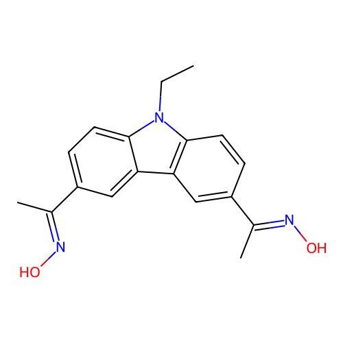 1-[9-Ethyl-6-(1-hydroxyiminoethyl)-3-carbazolyl]ethanone oxime structure