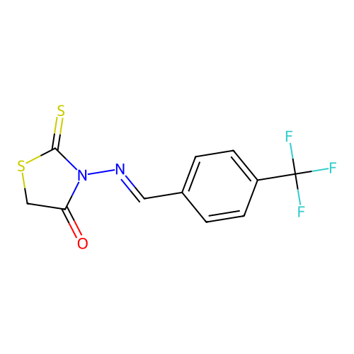 2-sulfanylidene-3-[(E)-[4-(trifluoromethyl)phenyl]methylideneamino]-1,3-thiazolidin-4-one structure
