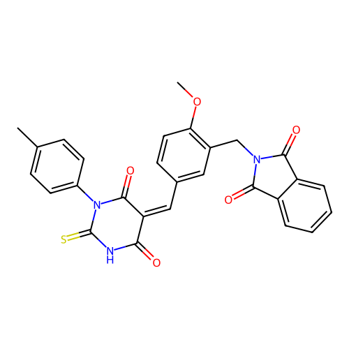 (Z)-2-(5-((4,6-dioxo-2-thioxo-1-(p-tolyl)tetrahydropyrimidin-5(2H)-ylidene)methyl)-2-methoxybenzyl)isoindoline-1,3-dione structure
