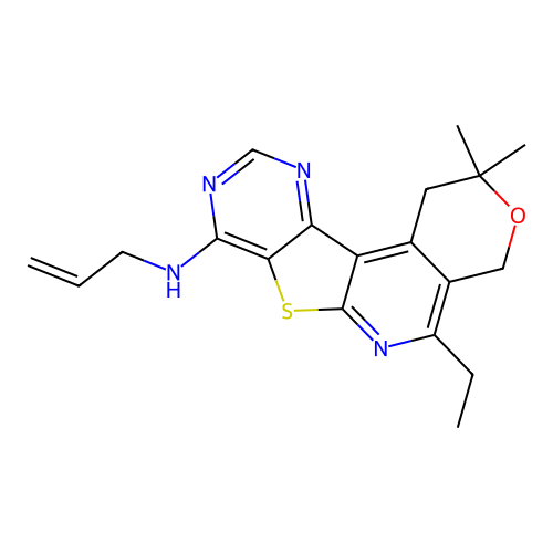 5-ethyl-2,2-dimethyl-N-(prop-2-en-1-yl)-1,4-dihydro-2H-pyrano[4'',3'':4',5']pyrido[3',2':4,5]thieno[3,2-d]pyrimidin-8-amine structure