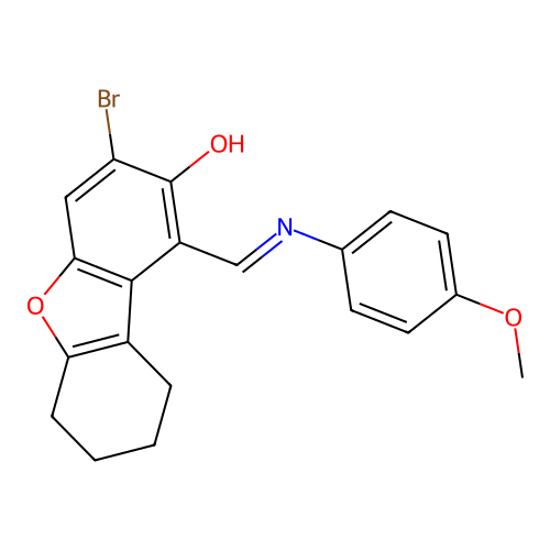 (1E)-3-bromo-1-[(4-methoxyanilino)methylidene]-6,7,8,9-tetrahydrodibenzofuran-2-one structure