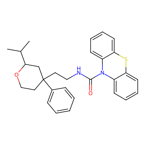 N-[2-(4-phenyl-2-propan-2-yl-oxan-4-yl)ethyl]phenothiazine-10-carboxamide structure