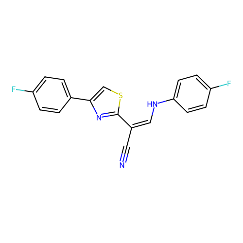 (2Z)-3-[(4-fluorophenyl)amino]-2-[4-(4-fluorophenyl)-1,3-thiazol-2-yl]prop-2-enenitrile structure