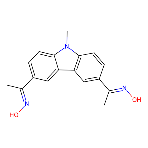 1-(6-(1-(hydroxyimino)ethyl)-9-methyl-9H-carbazol-3-yl)ethanone oxime structure