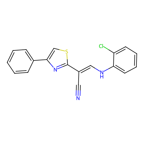 (2E)-3-[(2-chlorophenyl)amino]-2-(4-phenyl-1,3-thiazol-2-yl)prop-2-enenitrile structure