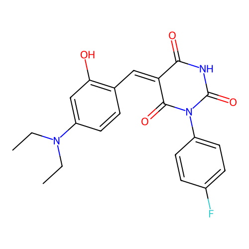 (5Z)-5-[[4-(diethylamino)-2-hydroxyphenyl]methylidene]-1-(4-fluorophenyl)-1,3-diazinane-2,4,6-trione structure