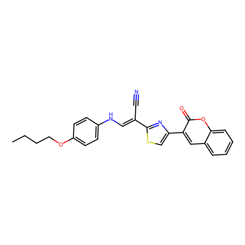 (E)-3-((4-butoxyphenyl)amino)-2-(4-(2-oxo-2H-chromen-3-yl)thiazol-2-yl)acrylonitrile structure
