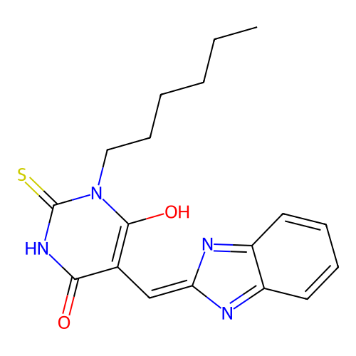 5-(1H-Benzoimidazol-2-ylmethylene)-1-hexyl-2-thioxo-dihydro-pyrimidine-4,6-dione structure